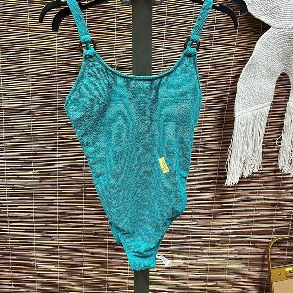 Women's Square Neck Pucker Textured High Leg One Piece Swimsuit - Shade & Shore™ - Picture 2 of 3